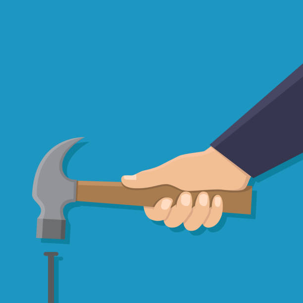 Hand holding hammer and a nail, flat design vector illustration Hand holding hammer and a nail, flat design vector illustration hammer stock illustrations