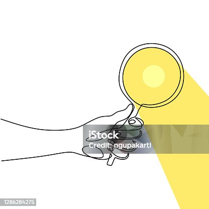 istock Hand holding magnifying glass one line drawing vector illustration continuous single hand drawn. Magnifying glass with reflected sunlight. The concept of theory of science with minimalist design 1286284275