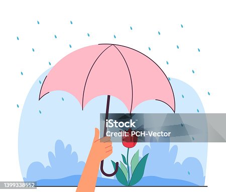 istock Hand holding umbrella over flower flat vector illustration 1399338552