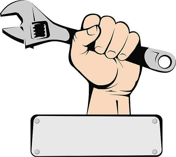 Hand holding wrench. vector art illustration