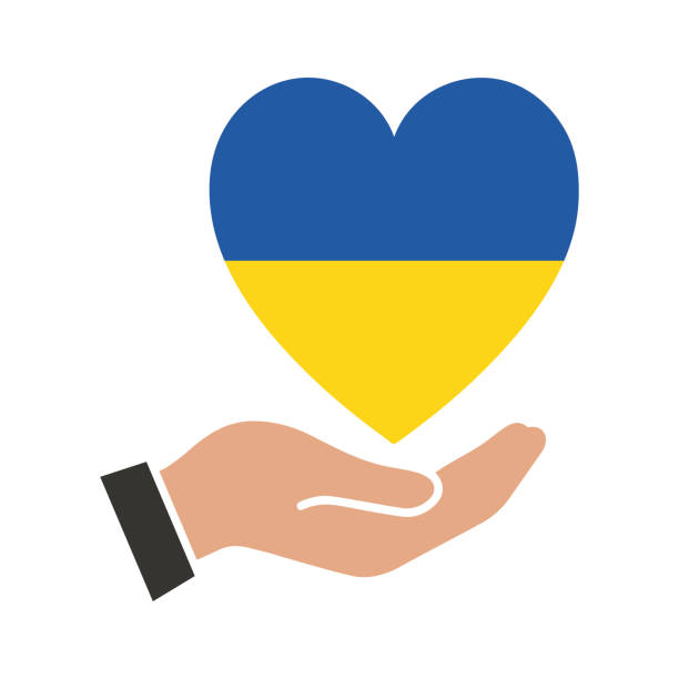 a hand holds a heart in the colors of the flag of ukraine. the concept of peace in ukraine. love for country and nation. vector illustration isolated on white background for design and web. - ukraine 幅插畫檔、美工圖案、卡通及圖標