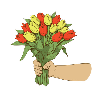 Main Tient Un Bouquet De Fleurs Dessin Au Trait Main Tient Un Bouquet De Fleurs Dessin Au Trait