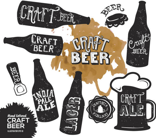 Hand lettered set of craft beer bottles vector art illustration