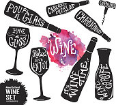 istock Hand lettered set of wine glasses and bottles 543202452