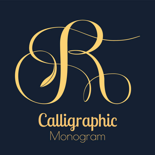 Hand lettering R calligraphic monogram design  letter r stock illustrations