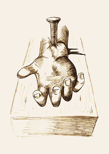 Hand Nailed On Cross  drawing of the good friday stock illustrations