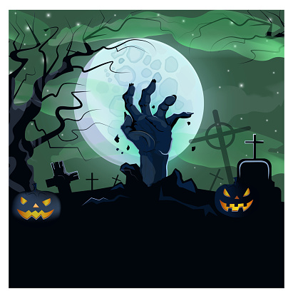 Hand of dead man from ground of graveyard vector illustration