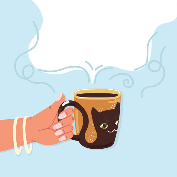 hand von frau mit tasse - hand holding coffee stock-grafiken, -clipart, -cartoons und -symbole