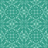 Hand Painted Green Bohemian Tile. Vector Tile Pattern, Lisbon Arabic Floral Mosaic, Mediterranean Seamless Ornament, Geometric Folklore Ornament. Tribal Ethnic Vector Texture.