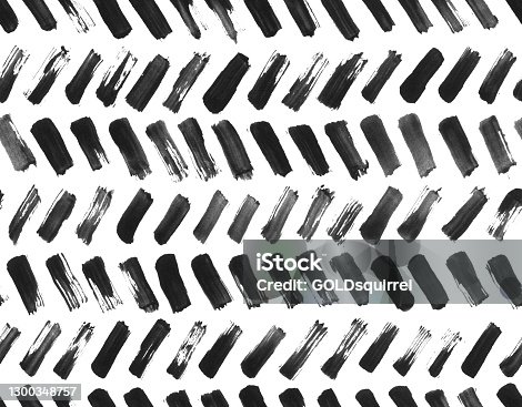 istock Hand painted herringbone pattern in black - seamless vector illustration with diagonal lines isolated on white background - uneven irregular messy dirty brush strokes with unique details arranged in zig zags composition - textile pattern 1300348757