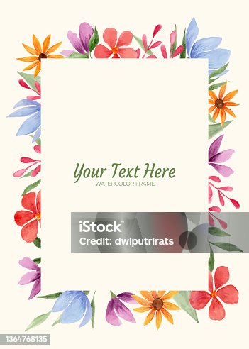 istock Hand painted of flower watercolor as background frame. 1364768135