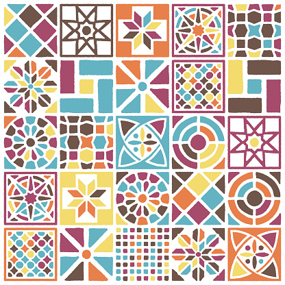 Hand Painted Tiles Seamless Pattern Design