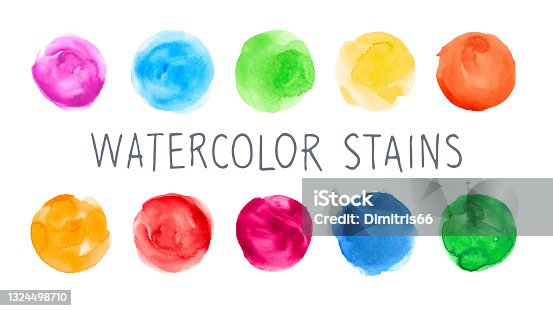 istock Hand painted watercolor abstract circles. Set of watercolor stains. 1324498710
