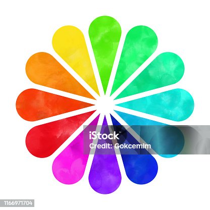 istock Hand Painted Watercolor Color Wheel, Rainbow Flower Isolated on White Background. Hand Painted Watercolor Color Wheel, Rainbow Flower Isolated on White Background. Design Element. 1166971704