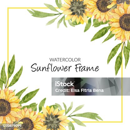 istock Hand painted watercolor sunflower floral frame 1270879099