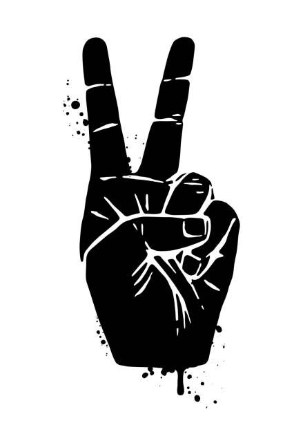 Hand Peace Sign Black Silohuette Vector Hand Peace Sign symbols of peace stock illustrations