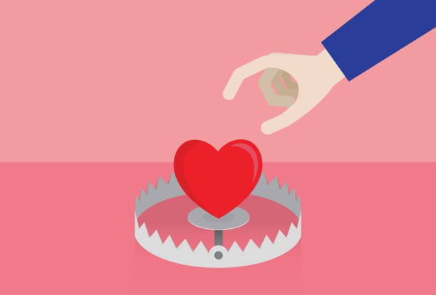 Hand picks up the heart from the trap vector art illustration