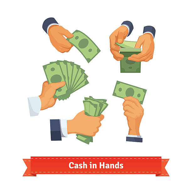 hand posen zu zählen, die mit bargeld und grün - man hand holding stock-grafiken, -clipart, -cartoons und -symbole