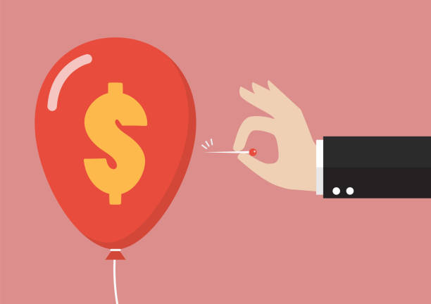 dolar işareti balon pop iğne iterek el - inflation stock illustrations