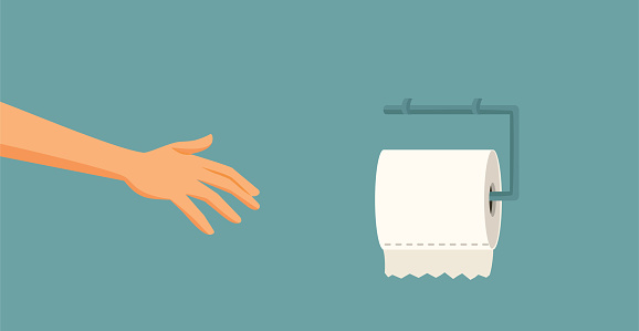 Hand Reaching for Toilet Paper Vector Cartoon Drawing Illustration