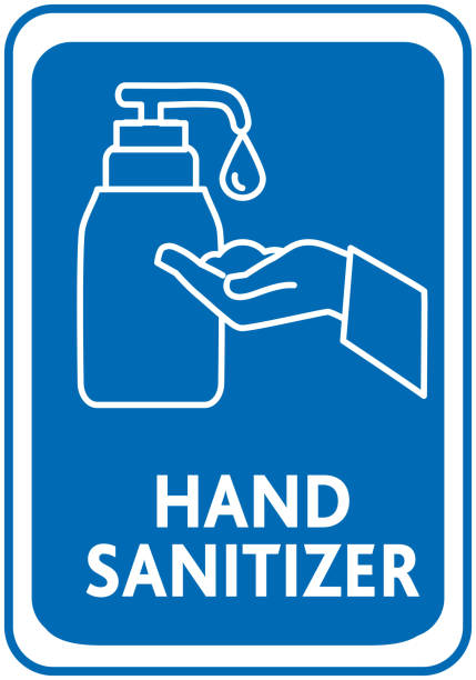 Hand sanitizer line art sign Vector illustration of a Hand sanitizer line art sign. EPS 10. poster clipart stock illustrations