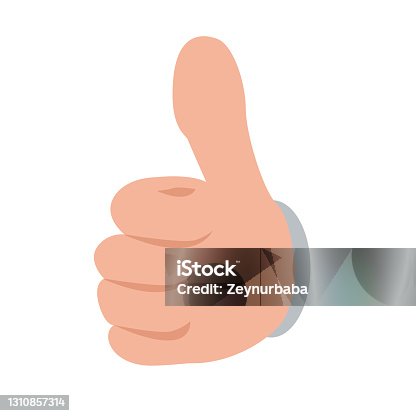 istock Hand showing thumbs up button from front view. Flat and solid color vector illustration. 1310857314