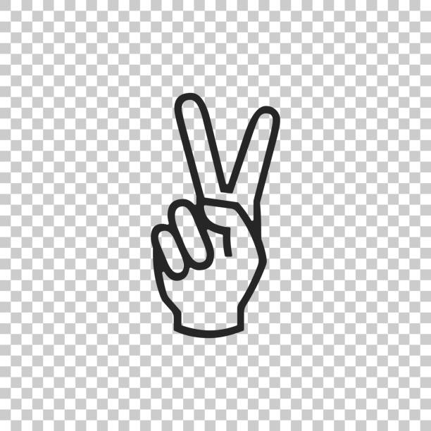 Hand showing two finger icon isolated on transparent background. Victory hand sign. Flat design. Vector Illustration Hand showing two finger icon isolated on transparent background. Victory hand sign. Flat design. Vector Illustration success clipart stock illustrations