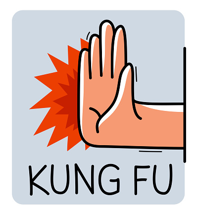 Hand shows Kung-Fu punch sign self-defense vector flat style illustration isolated on white.