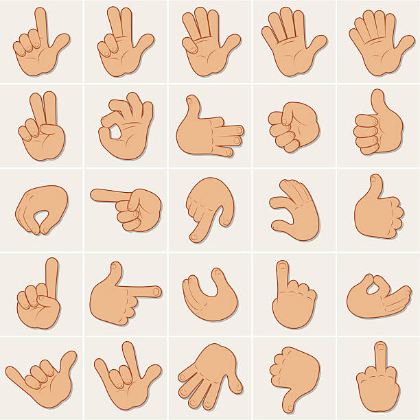 Hand Signs Human Hands, large collection of hand gestures and signals hand symbols stock illustrations