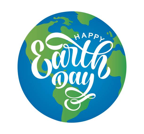 Hand sketched Happy Earth Day typography lettering poster. Modern calligraphy. White sign on the background of planet Earth. Lucky template for greeting cards and poster. Vector illustration. Hand sketched Happy Earth Day typography lettering poster. Modern calligraphy. White sign on the background of planet Earth. Lucky template for greeting cards and poster. Vector illustration. earth day stock illustrations