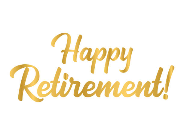 Hand sketched HAPPY RETIREMENT phrase in gold as logo or banner. Lettering for poster, logo, sticker, flyer, header, card, advertisement, announcement. Hand sketched HAPPY RETIREMENT phrase in gold as logo or banner. Lettering for poster, logo, sticker, flyer, header, card retirement stock illustrations
