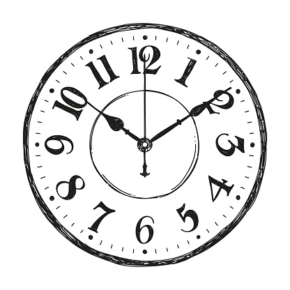 Hand sketched vector watch clock on white background