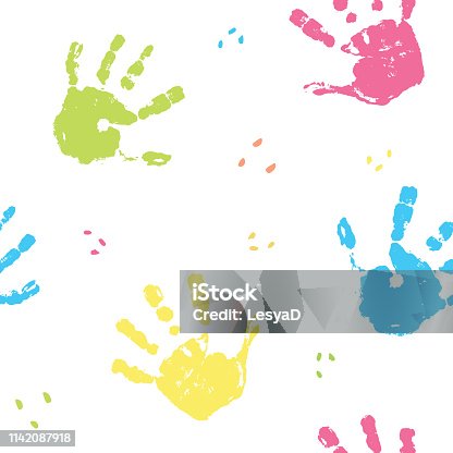 istock Hand stamp seamless pattern, paint stain background vector illustration 1142087918