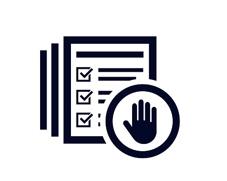 Hand stop signal icon with document list with tick check marks vector illustration.