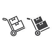 istock Hand truck with cardboard boxes line amd glyph icon, logistic and delivery, hand dolly sign vector graphics, a linear pattern on a white background, eps 10. 920310172