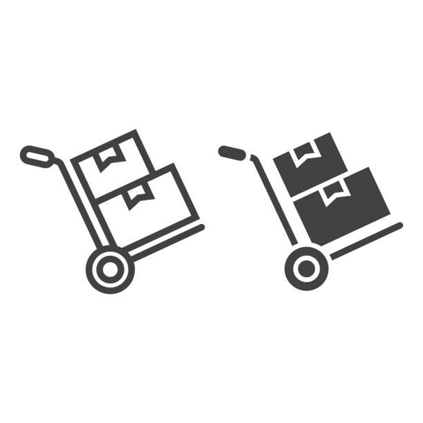 Hand truck with cardboard boxes line amd glyph icon, logistic and delivery, hand dolly sign vector graphics, a linear pattern on a white background, eps 10. Hand truck with cardboard boxes line amd glyph icon, logistic and delivery, hand dolly sign vector graphics, a linear pattern on a white background, eps 10. push cart stock illustrations