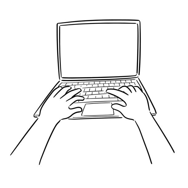 hand using laptop vector of hand using laptop laptop drawings stock illustrations