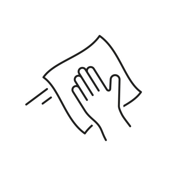 handwischen mit einem stoffsymbol, vektor isolierte linie symbol - wasseroberfläche stock-grafiken, -clipart, -cartoons und -symbole