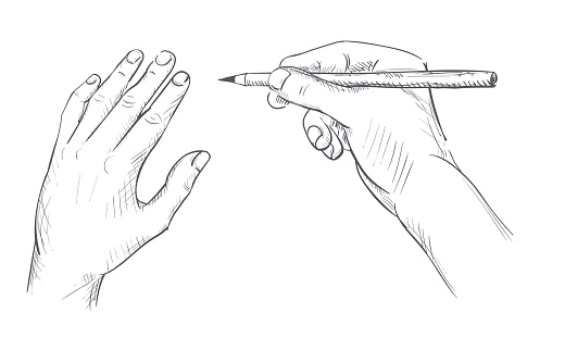 Hand with a pencil drawing sketch