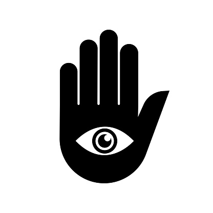 Hand with eye vector icon on white background. Mystic and occult symbol. Spirituality, astrology concept. Vector illustration.
Hand with eye vector icon on white background. Mystic and occult symbol.