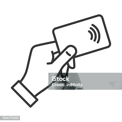 istock Hand with NFC Payment Credit Card Icon. Vector 1124772201