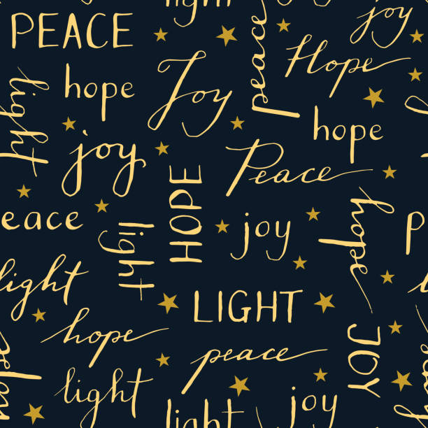 Hand Written Christmas Typography vector seamless pattern Winter Holiday Calligraphy Words Peace Joy Hope Light Hand Written Christmas Typography vector seamless pattern. Winter Holiday Calligraphy Words Peace Joy Hope Light. Elegant Calligraphic Christmas Dark Background. Midnight Hour consistent word stock illustrations