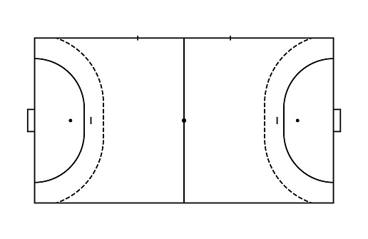 Handball field. Court, pitch and stadium for handball. White background with lines for sport game. Field for plan, player and championship. Outline texture. Vector
