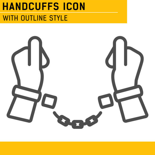Handcuffs, manacles or shackles icon with outline style. Chained, handcuffed hands. Vector Illustration. EPS file Handcuffs, manacles or shackles icon with outline style. Chained, handcuffed hands. Vector Illustration. EPS file hands tied up stock illustrations