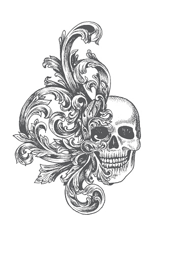 hand-drawing baroque style skull ornament