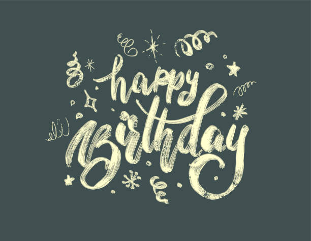 hand-drawing modern lettering "happy birthday" on white background modern lettering birthday drawings stock illustrations