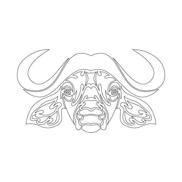 Hand-drawn abstract portrait of a buffalo for tattoo, logo, wall decor, T-shirt print design or outwear. Vector stylized illustration on white background. Hand-drawn abstract portrait of a buffalo for tattoo, logo, wall decor, T-shirt print design or outwear. Vector stylized illustration on white background. drawing of the bull head tattoo designs stock illustrations