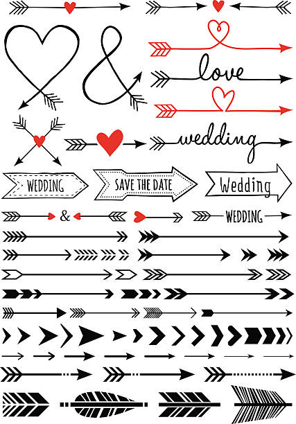 hand-drawn arrows, vector set hand-drawn wedding arrows, set of vector design elements wedding clipart stock illustrations