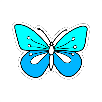 Hand-drawn colored vector illustration of one butterfly is flying on a white background