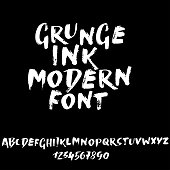 Handdrawn dry brush font. Modern brush lettering. Grunge style alphabet. Vector illustration
